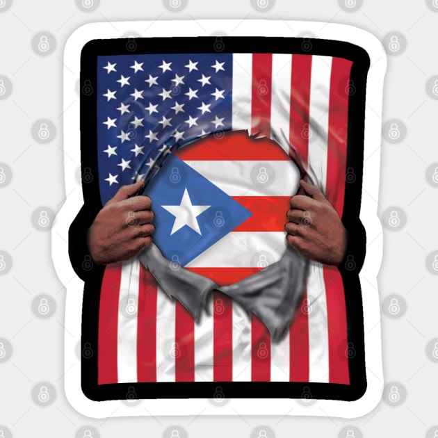 Puerto Rico Flag American Flag Ripped - Gift for Puerto Rican From Puerto Rico Sticker by Country Flags